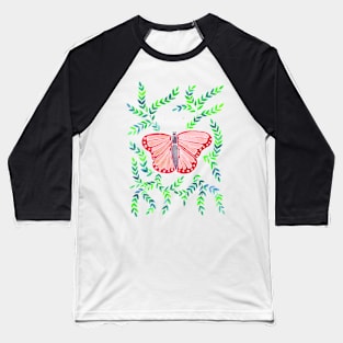 Watercolor Butterfly - Coral Baseball T-Shirt